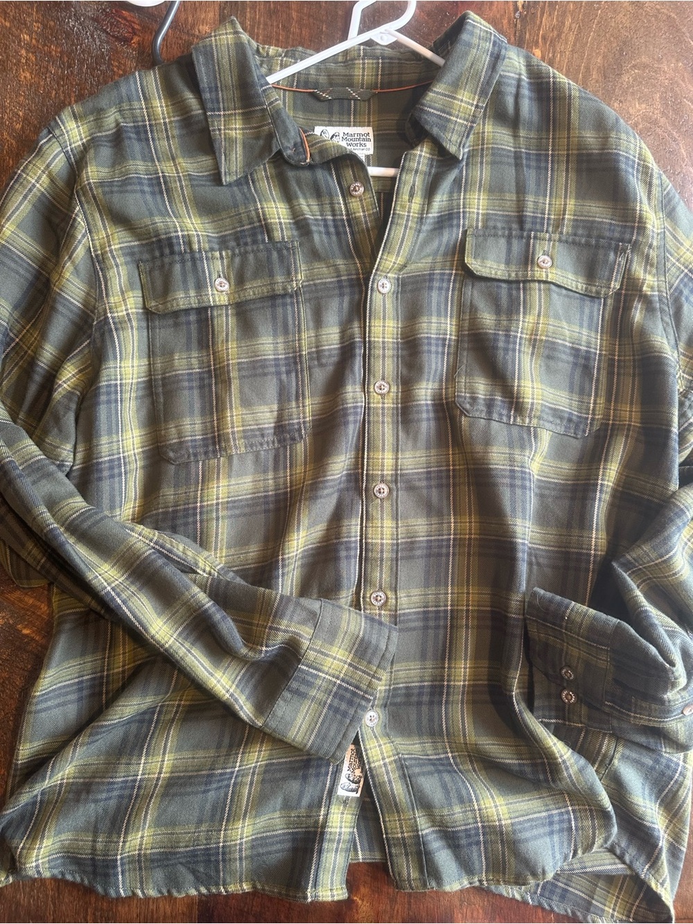 Marmot Olive and Yellow Plaid Button-Down Shirt